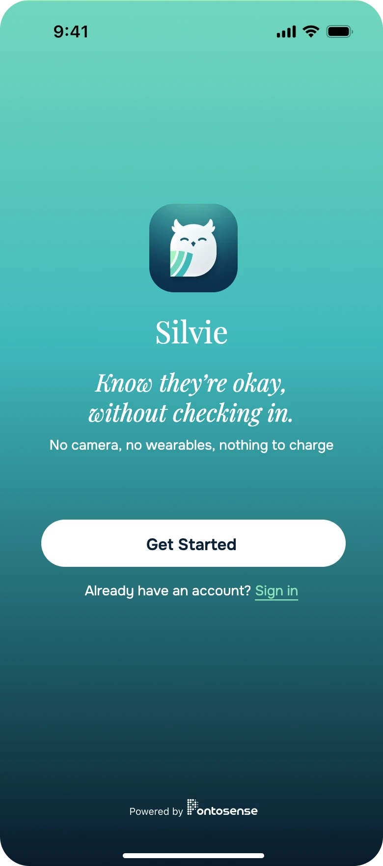 The Silvie app welcome screen with a Get Started button.